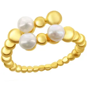 Classic Women's Gold FWP and Beaded Open Ring - W-2674