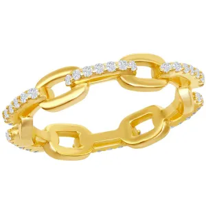 Classic Women's Gold Plated CZ Paperclip Ring - W-2665