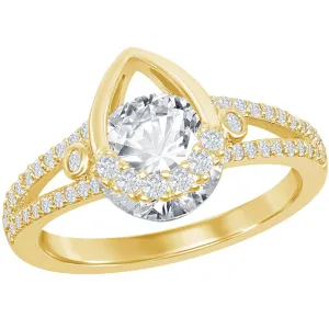 Classic Women's Gold Plated Pear-shaped CZ Ring - W-2641