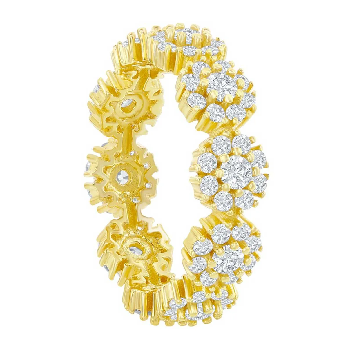 Classic Women's Gold Tone Flower Design CZ Ring - W-2778