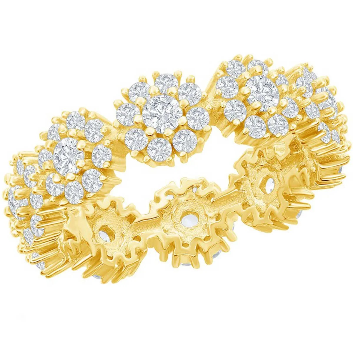 Classic Women's Gold Tone Flower Design CZ Ring - W-2778