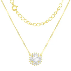 Classic Women's Necklace - Gold Plated Small Round White CZ Stone Centre | M-5337