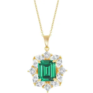 Classic Women's Necklace - Gold Plated Sterling Silver Asscher-Cut Emerald CZ | M-6971