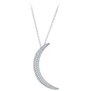 Classic Women's Necklace - SS 16 2" Large Cubic Zirconia Crescent Moon | M-5115