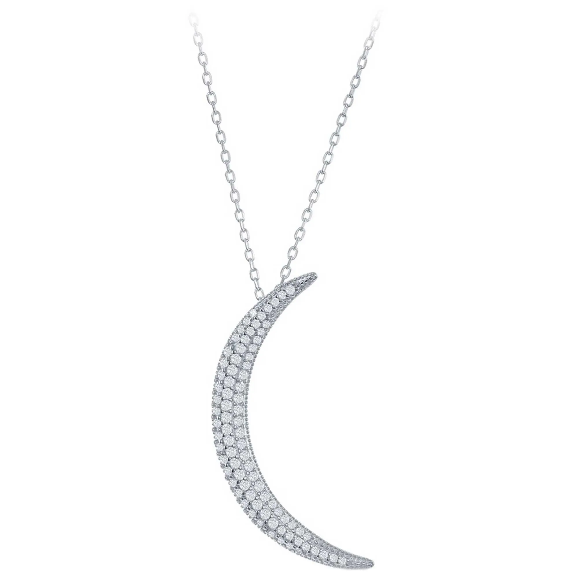Classic Women's Necklace - SS 16 2" Large Cubic Zirconia Crescent Moon | M-5115
