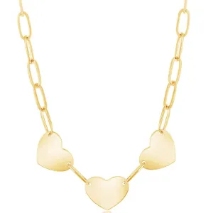 Classic Women's Necklace - Sterling Silver Gold Triple Heart Paperclip | L-4316-GP