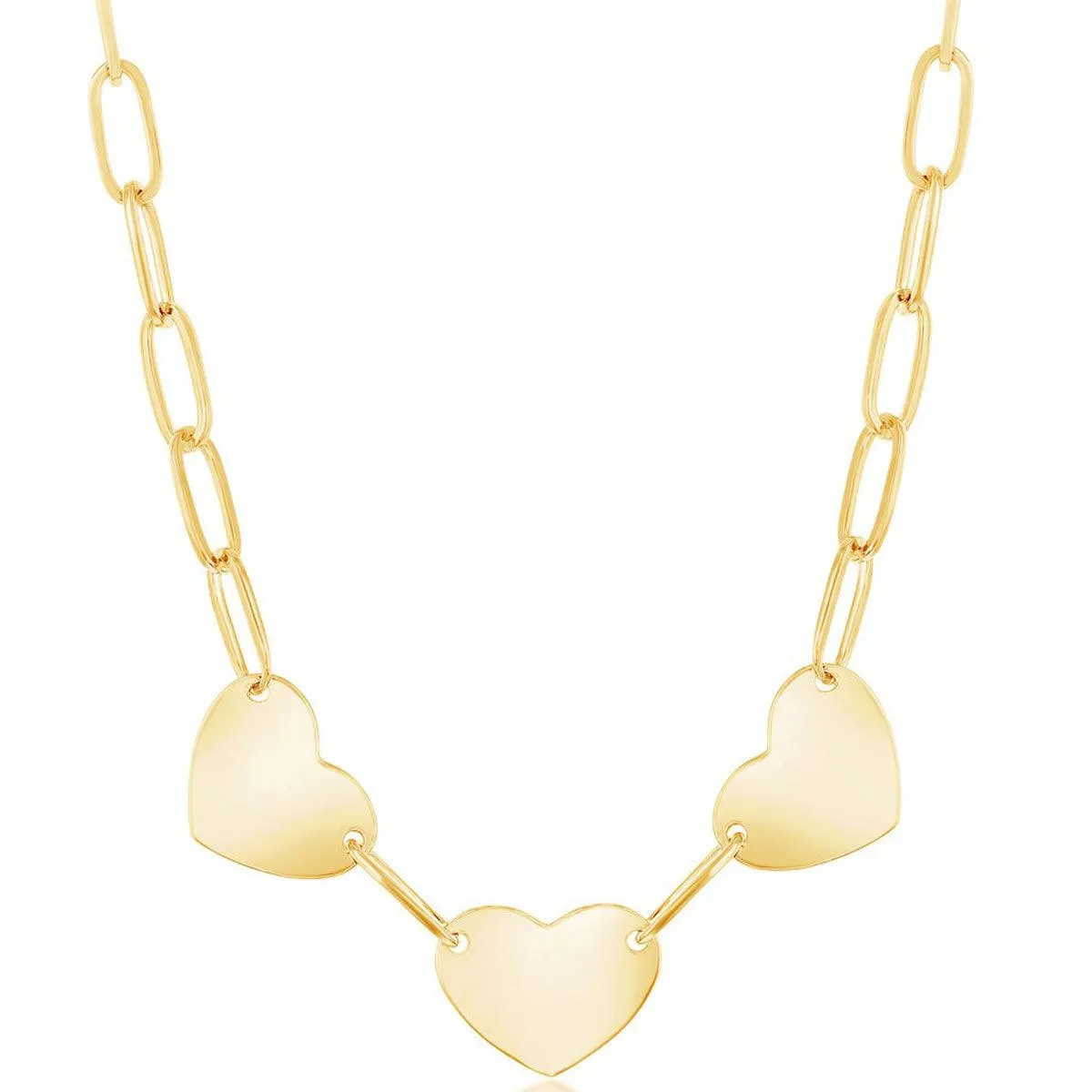Classic Women's Necklace - Sterling Silver Gold Triple Heart Paperclip | L-4316-GP