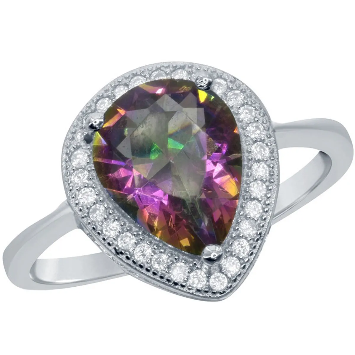 Classic Women's Rainbow and White CZ Border Ring - W-1756