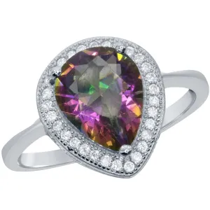 Classic Women's Rainbow and White CZ Border Ring - W-1756