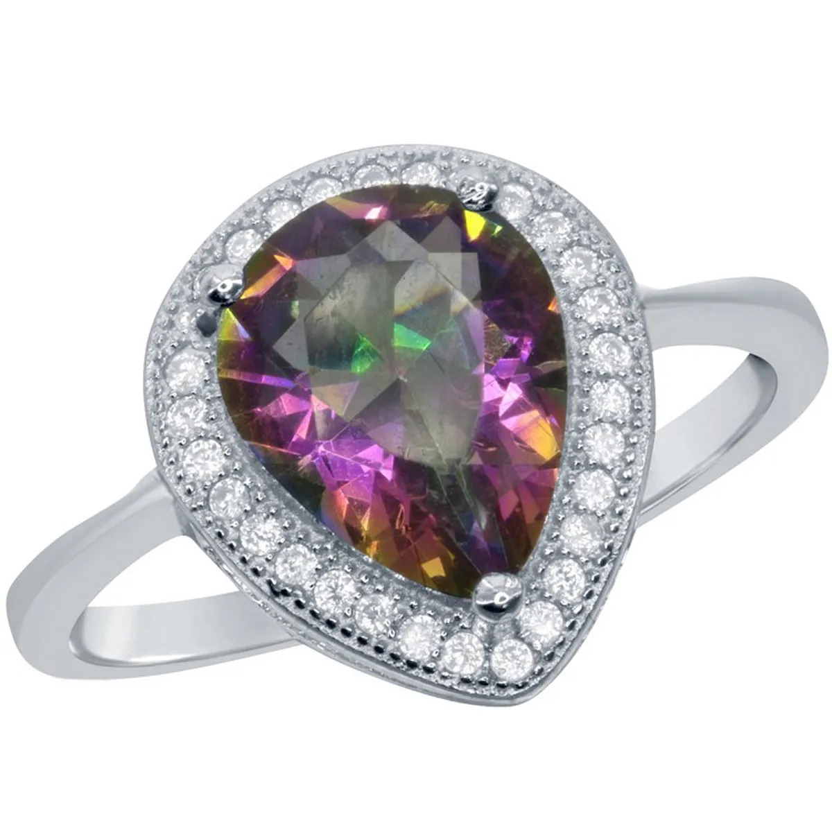 Classic Women's Rainbow and White CZ Border Ring - W-1756