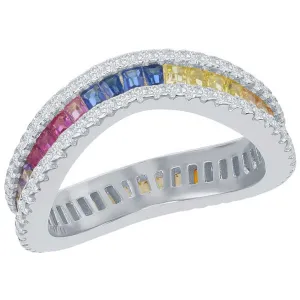 Classic Women's Rainbow Baguette CZ Wavy Ring - W-2442