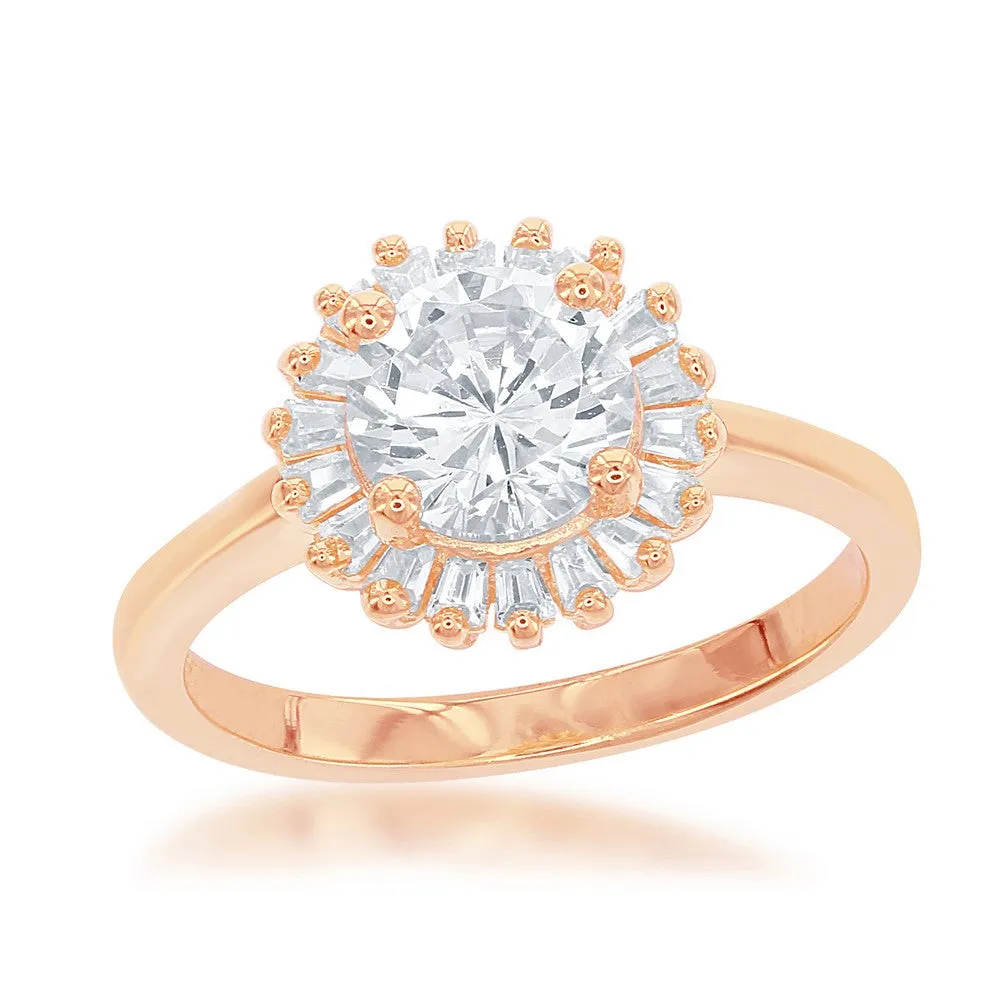 Classic Women's RG Baguette and Round CZ Ring - W-1653