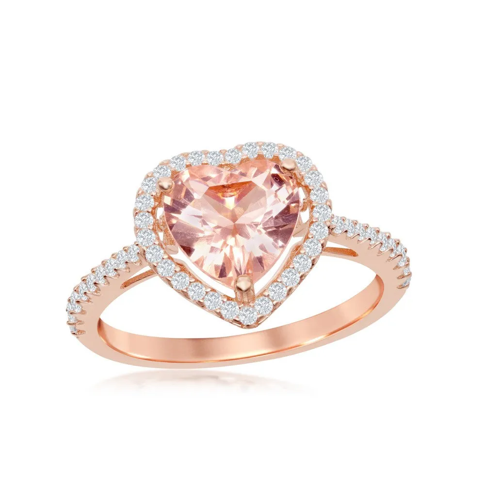 Classic Women's RG Plated Heart Morganite CZ Ring - W-2076