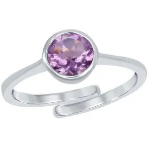 Classic Women's Ring - Sterling Silver Purple Amethyst Bezel Set Gemstone| W-1304