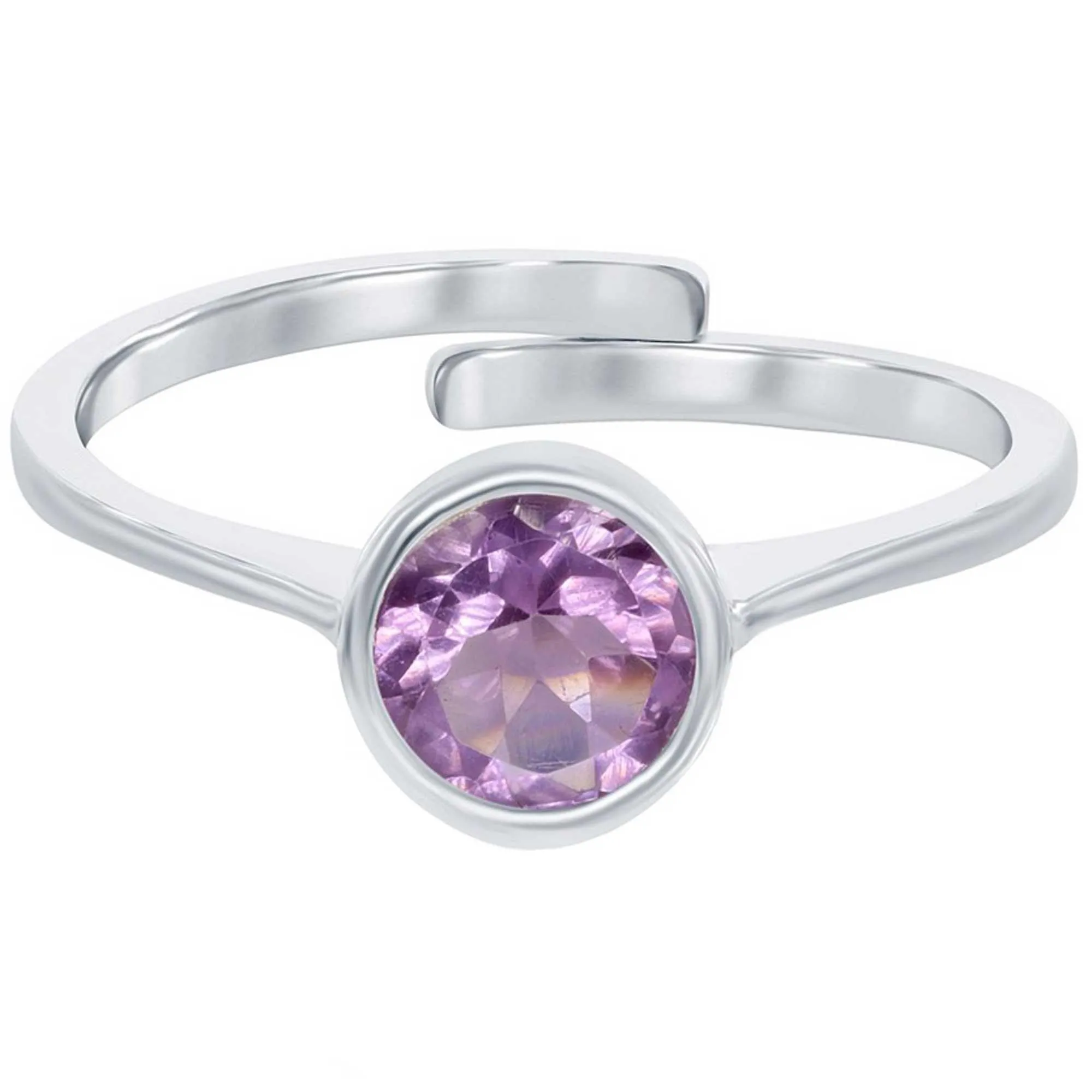 Classic Women's Ring - Sterling Silver Purple Amethyst Bezel Set Gemstone| W-1304
