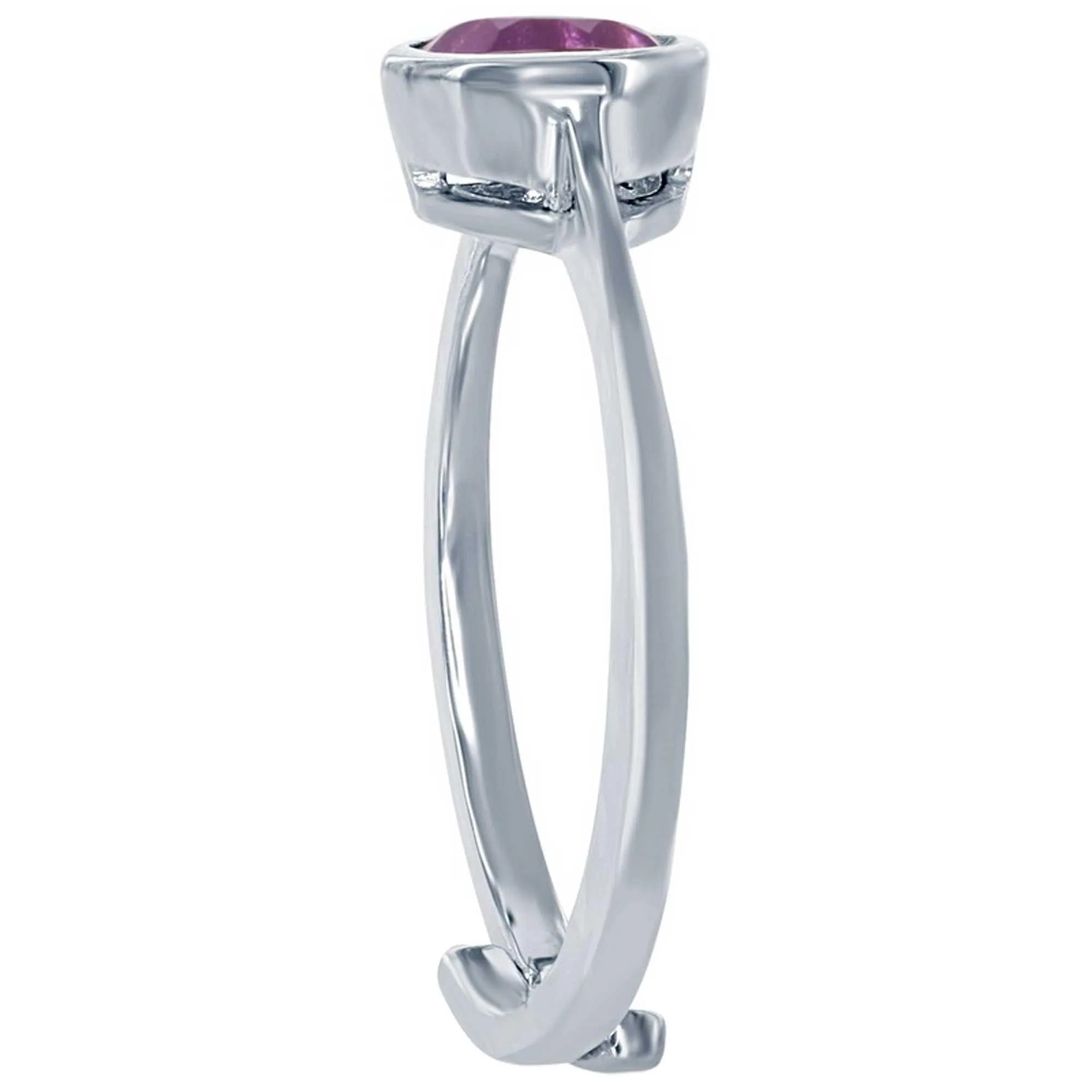 Classic Women's Ring - Sterling Silver Purple Amethyst Bezel Set Gemstone| W-1304