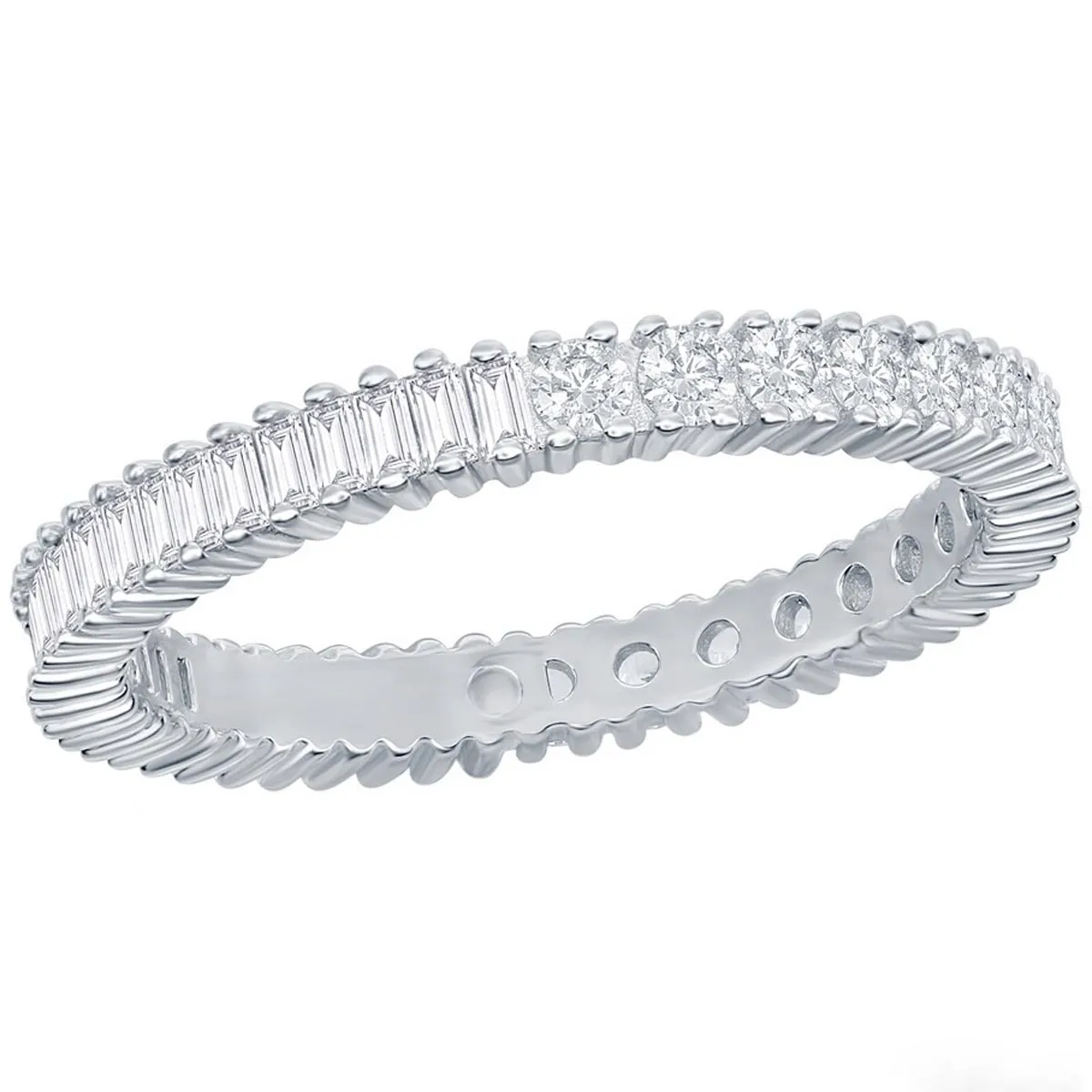 Classic Women's Round and Baguette CZ Band Ring - W-2673