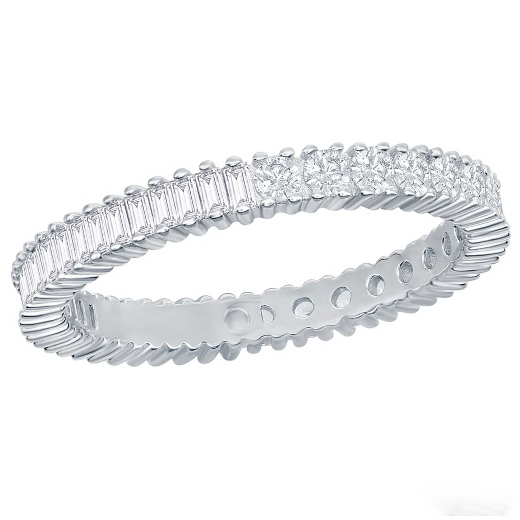 Classic Women's Round and Baguette CZ Band Ring - W-2673