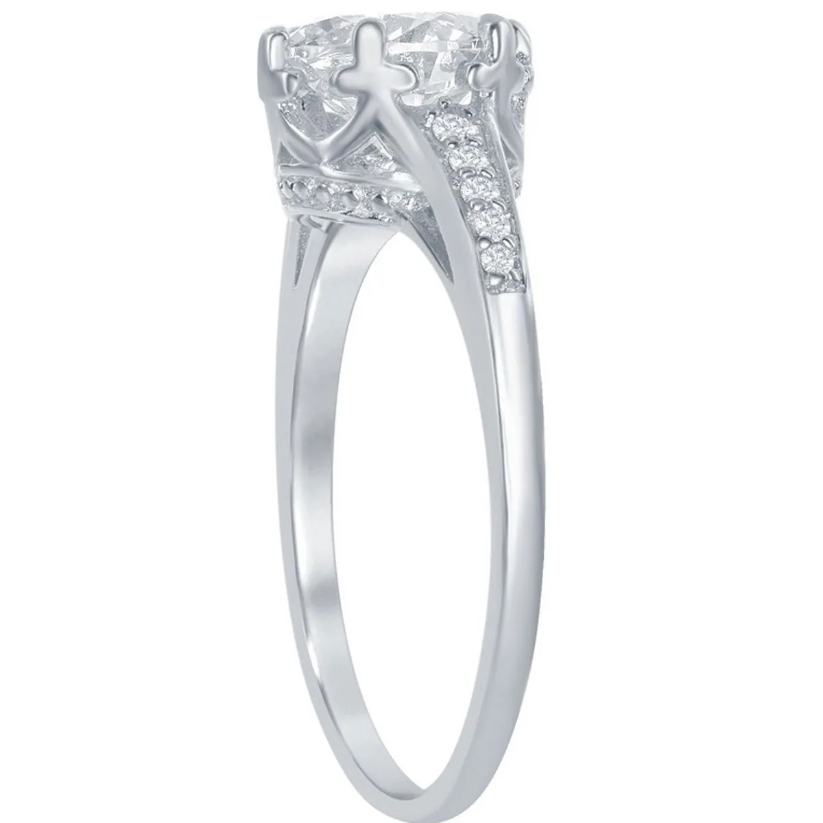 Classic Women's Round CZ with Half CZ Border Ring - W-1832