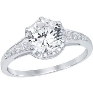 Classic Women's Round CZ with Half CZ Border Ring - W-1832