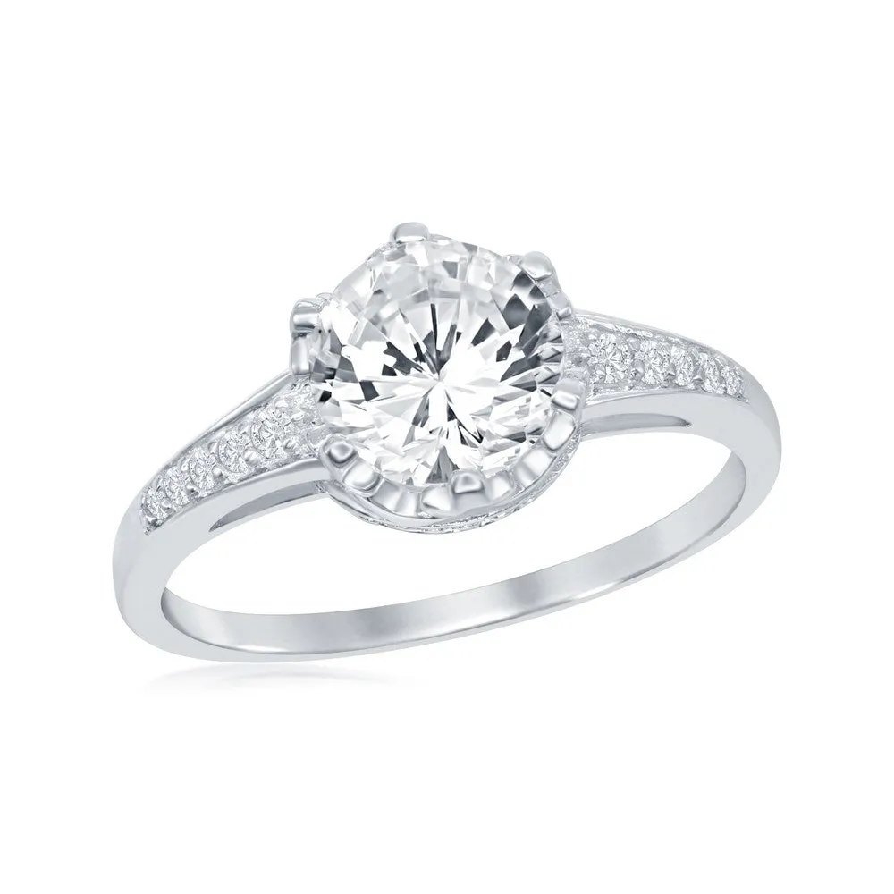 Classic Women's Round CZ with Half CZ Border Ring - W-1832