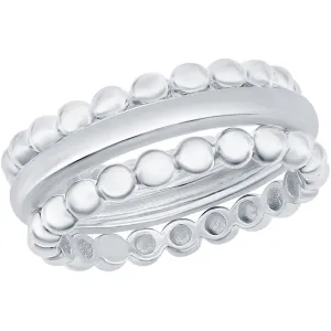 Classic Women's Silver Beaded and Plain 3PC Ring - W-2768