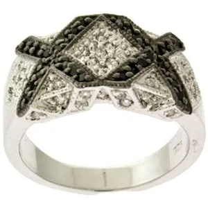 Classic Women's Silver Black and Clear CZ X Ring - W-8711