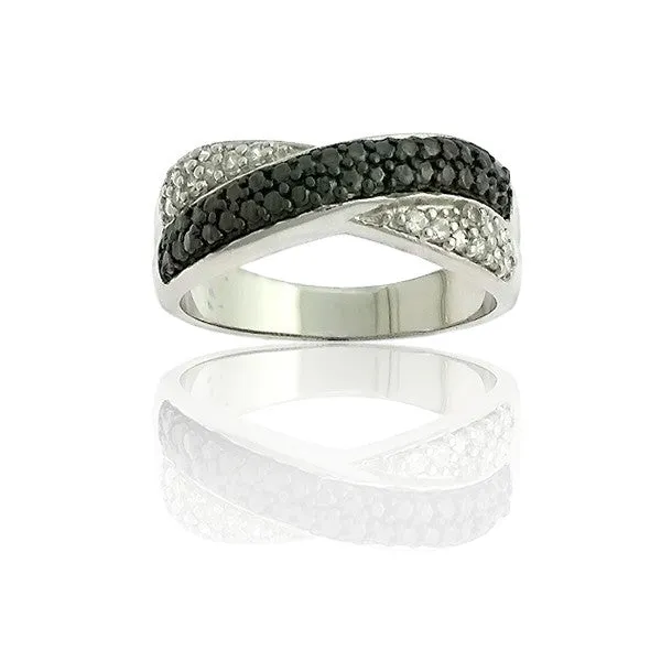 Classic Women's Silver Black CZ Overlapping Ring - W-8714