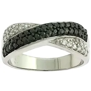 Classic Women's Silver Black CZ Overlapping Ring - W-8714