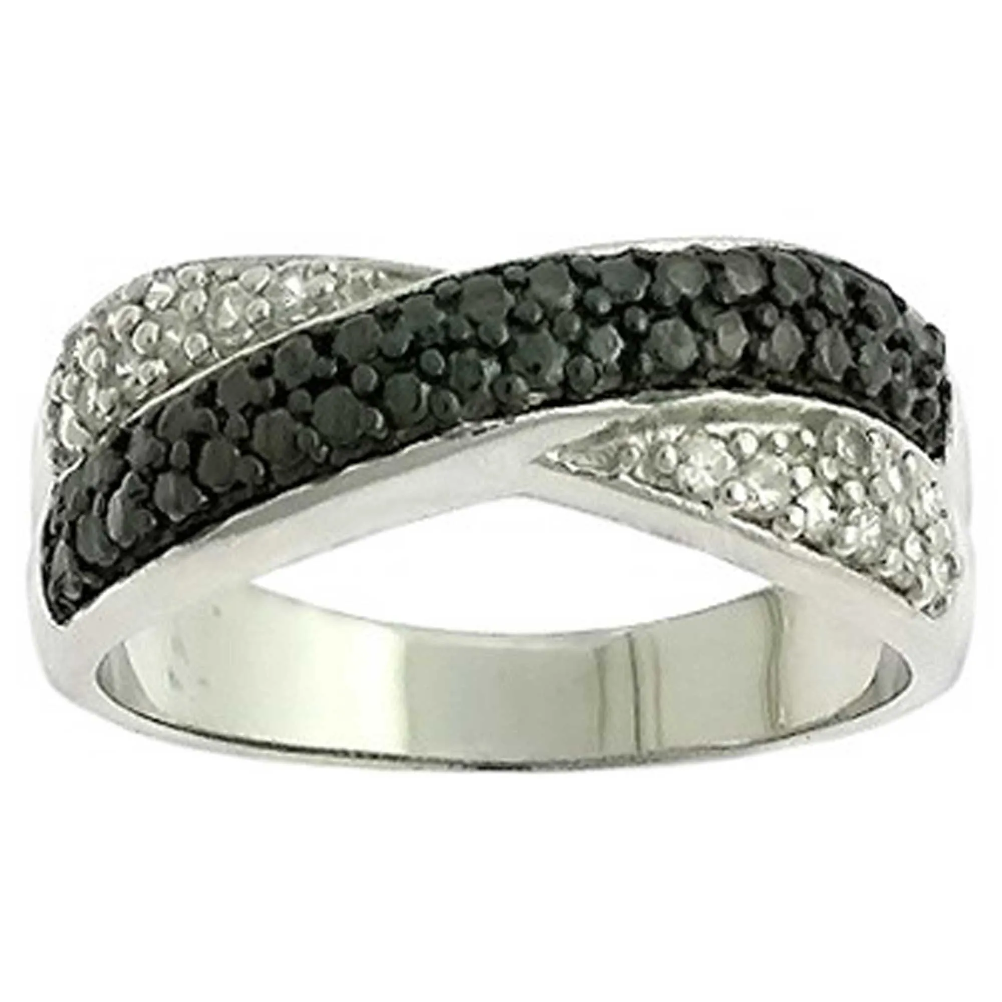 Classic Women's Silver Black CZ Overlapping Ring - W-8714