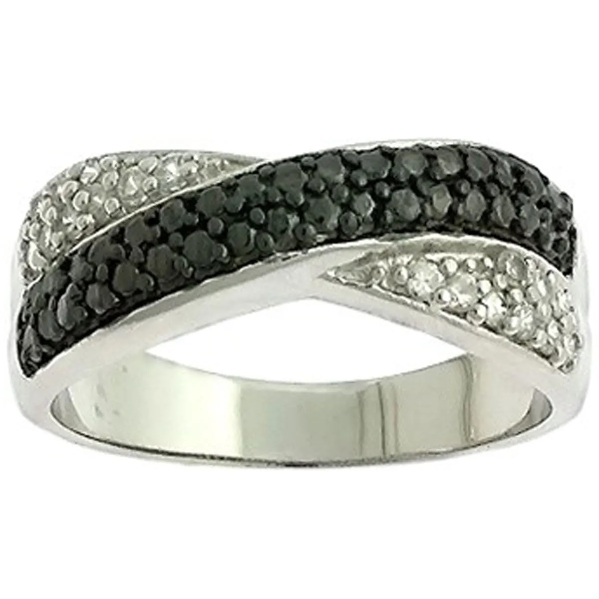 Classic Women's Silver Black CZ Overlapping Ring - W-8714