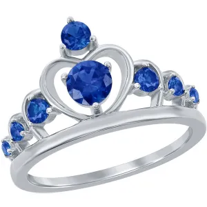 Classic Women's Silver Blue Spinel CZ Crown Ring - W-2729