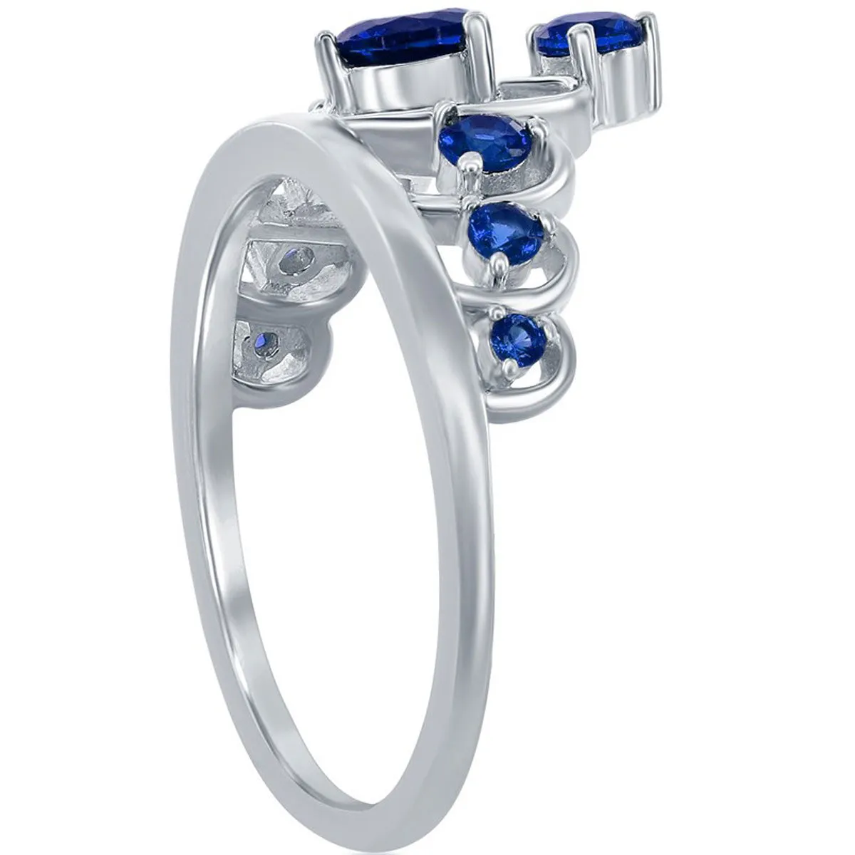 Classic Women's Silver Blue Spinel CZ Crown Ring - W-2729