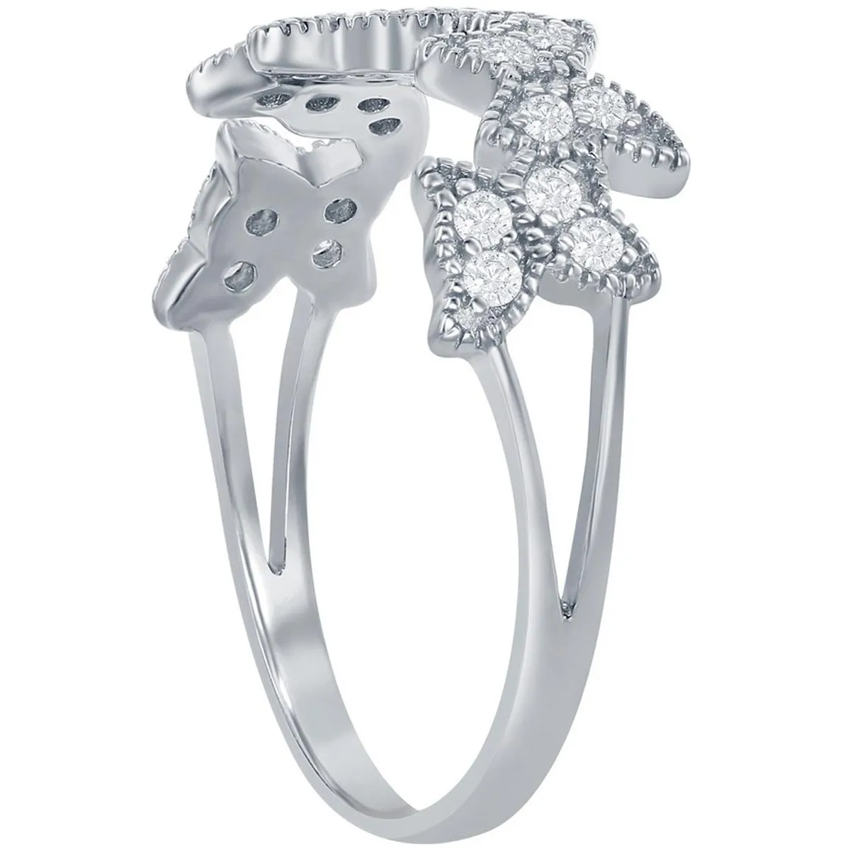 Classic Women's Silver Clear CZ Butterfly Ring - W-8020