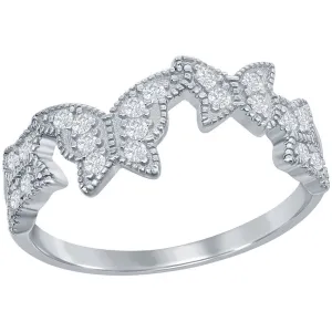Classic Women's Silver Clear CZ Butterfly Ring - W-8020