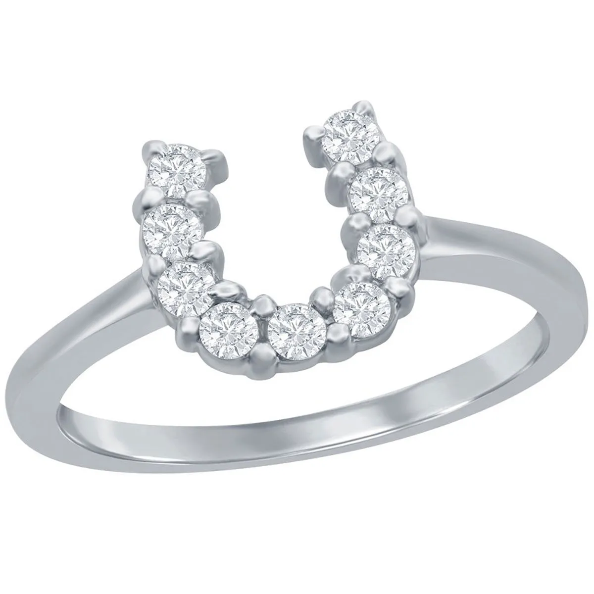 Classic Women's Silver Clear CZ Horseshoe Ring - W-7623