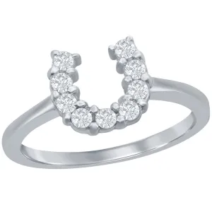 Classic Women's Silver Clear CZ Horseshoe Ring - W-7623
