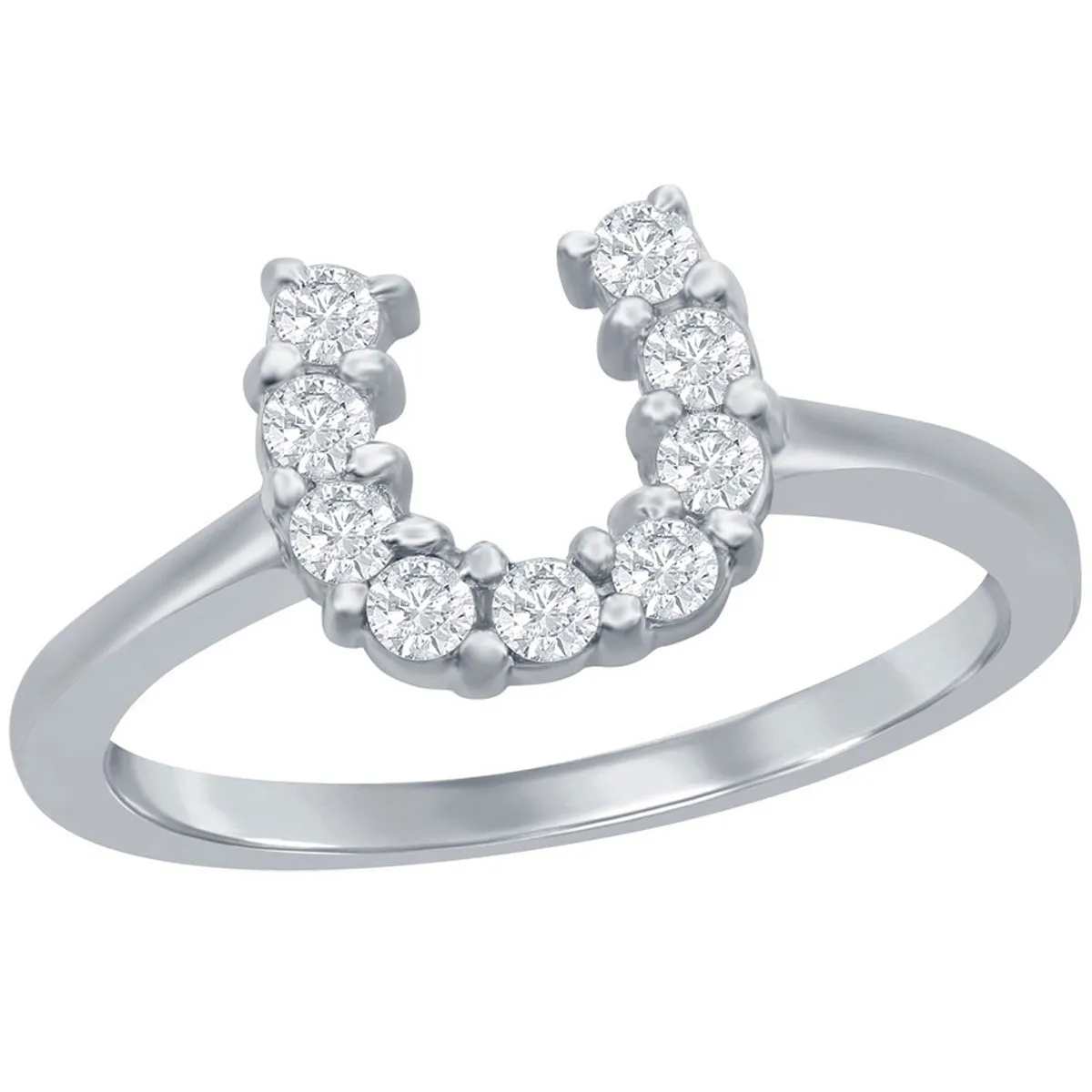 Classic Women's Silver Clear CZ Horseshoe Ring - W-7623