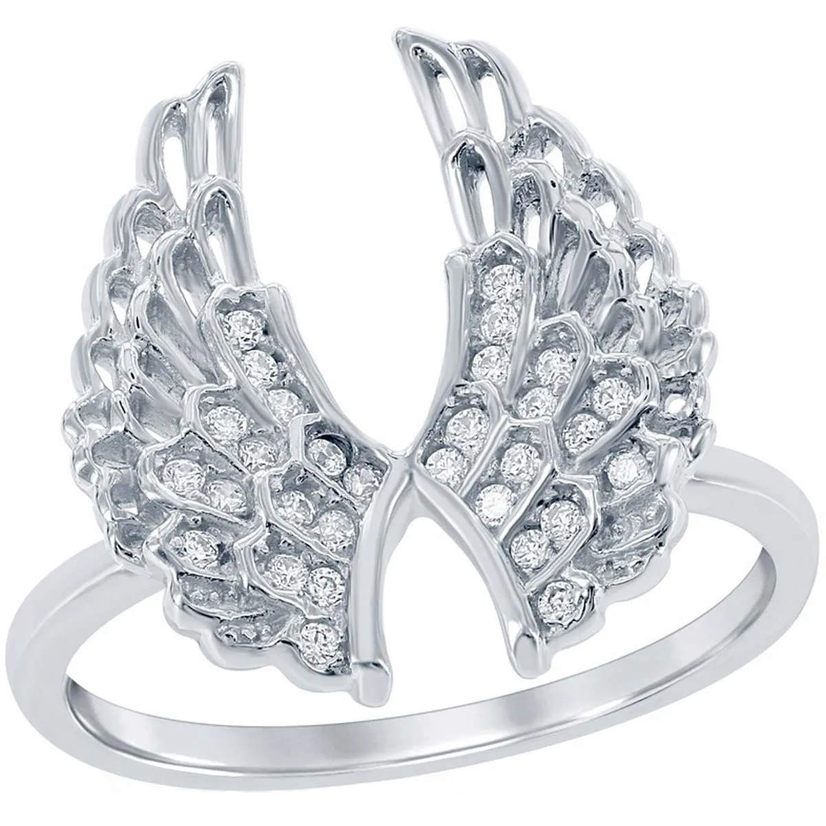Classic Women's Silver CZ Open Double Wing Ring - W-1359
