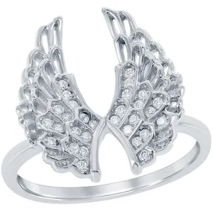 Classic Women's Silver CZ Open Double Wing Ring - W-1359