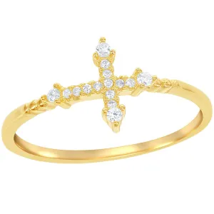 Classic Women's Silver Gold Tone CZ Cross Ring - W-1410
