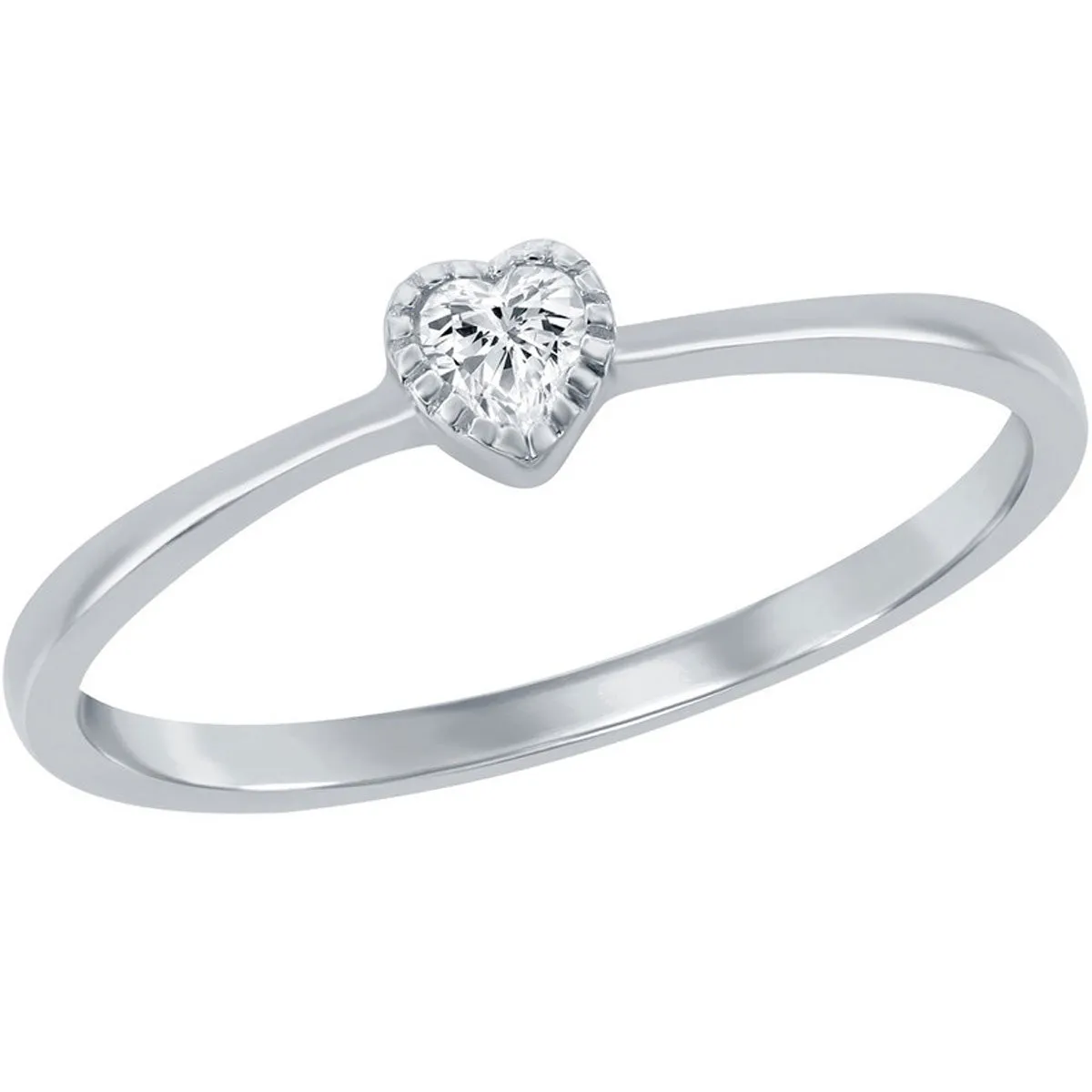 Classic Women's Silver Heart Shape White CZ Ring - W-2749