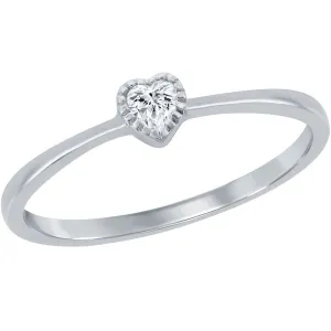 Classic Women's Silver Heart Shape White CZ Ring - W-2749
