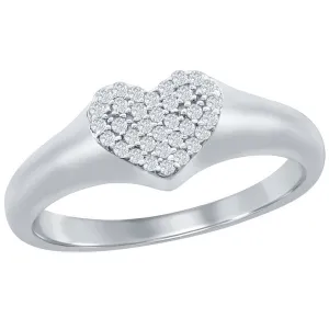 Classic Women's Silver Micro Pave CZ Heart Ring - W-2770