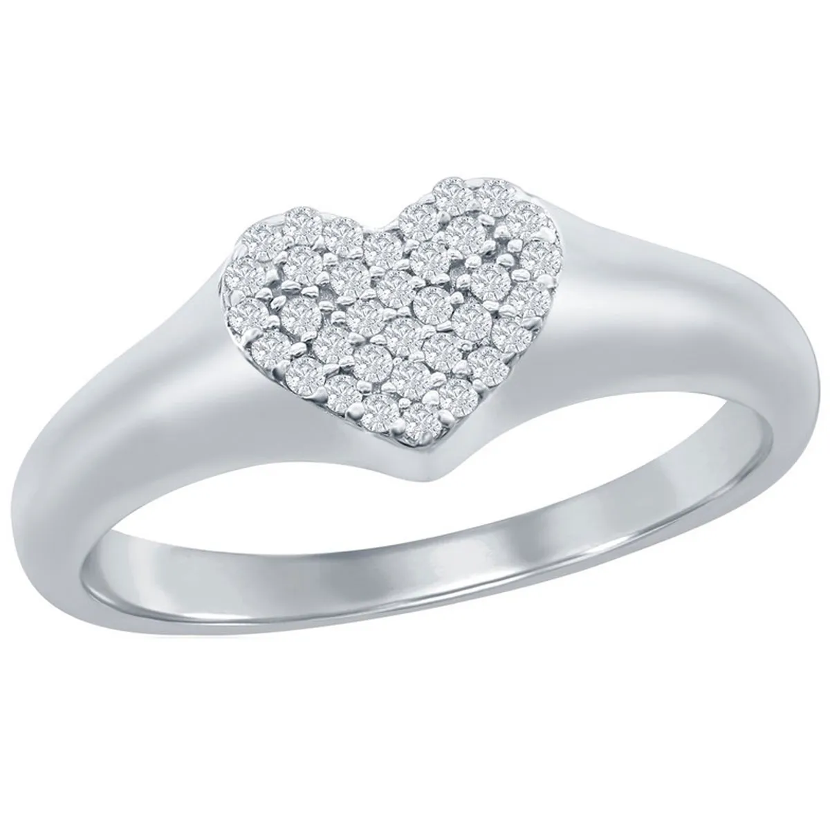 Classic Women's Silver Micro Pave CZ Heart Ring - W-2770