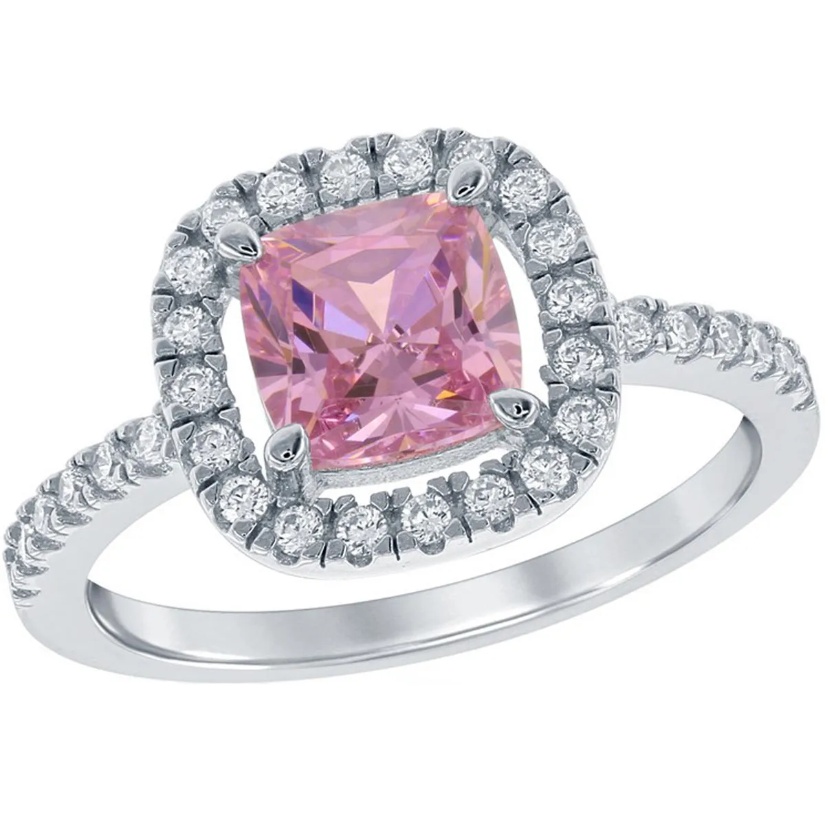 Classic Women's Silver Pink and White CZ Ring - W-1330