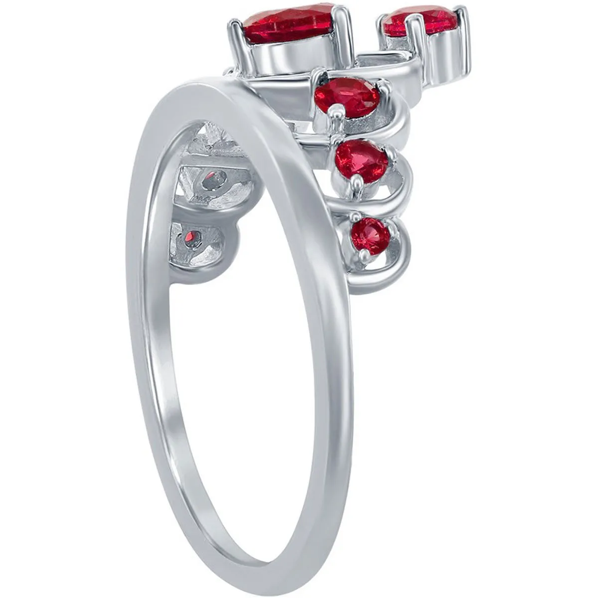 Classic Women's Silver Ruby CZ Crown Design Ring - W-2728