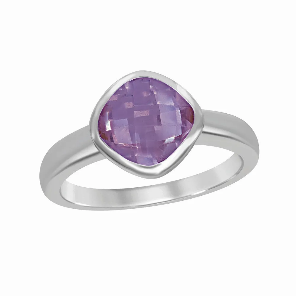 Classic Women's Silver Square Amethyst Ring - W-9966