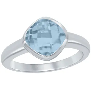 Classic Women's Silver Square Blue Topaz Ring - W-9861