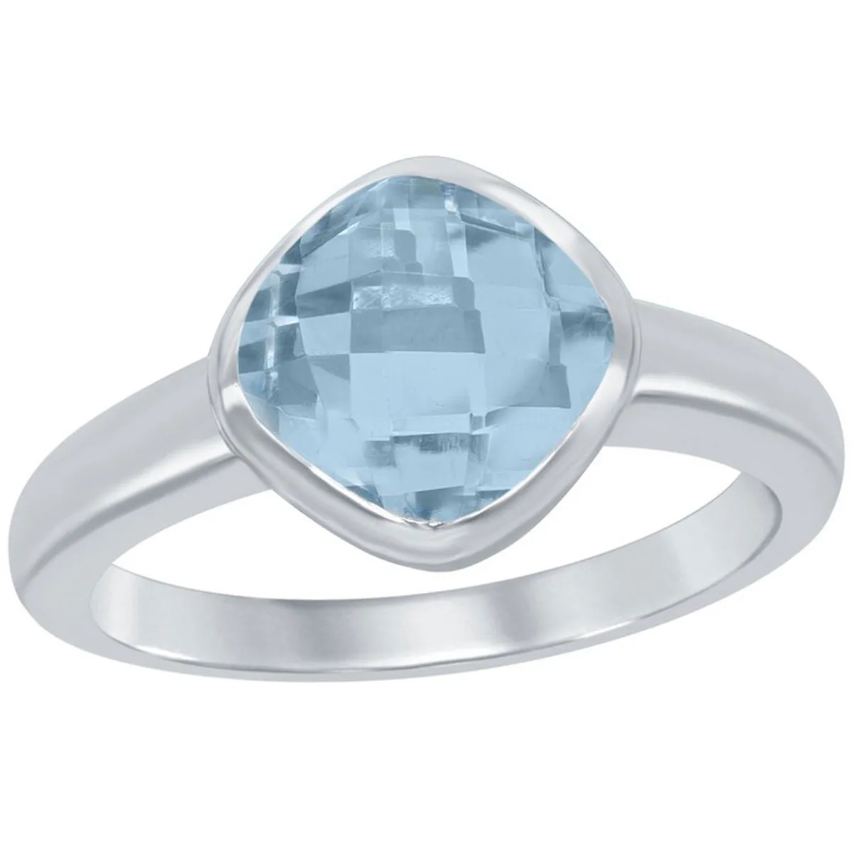 Classic Women's Silver Square Blue Topaz Ring - W-9861